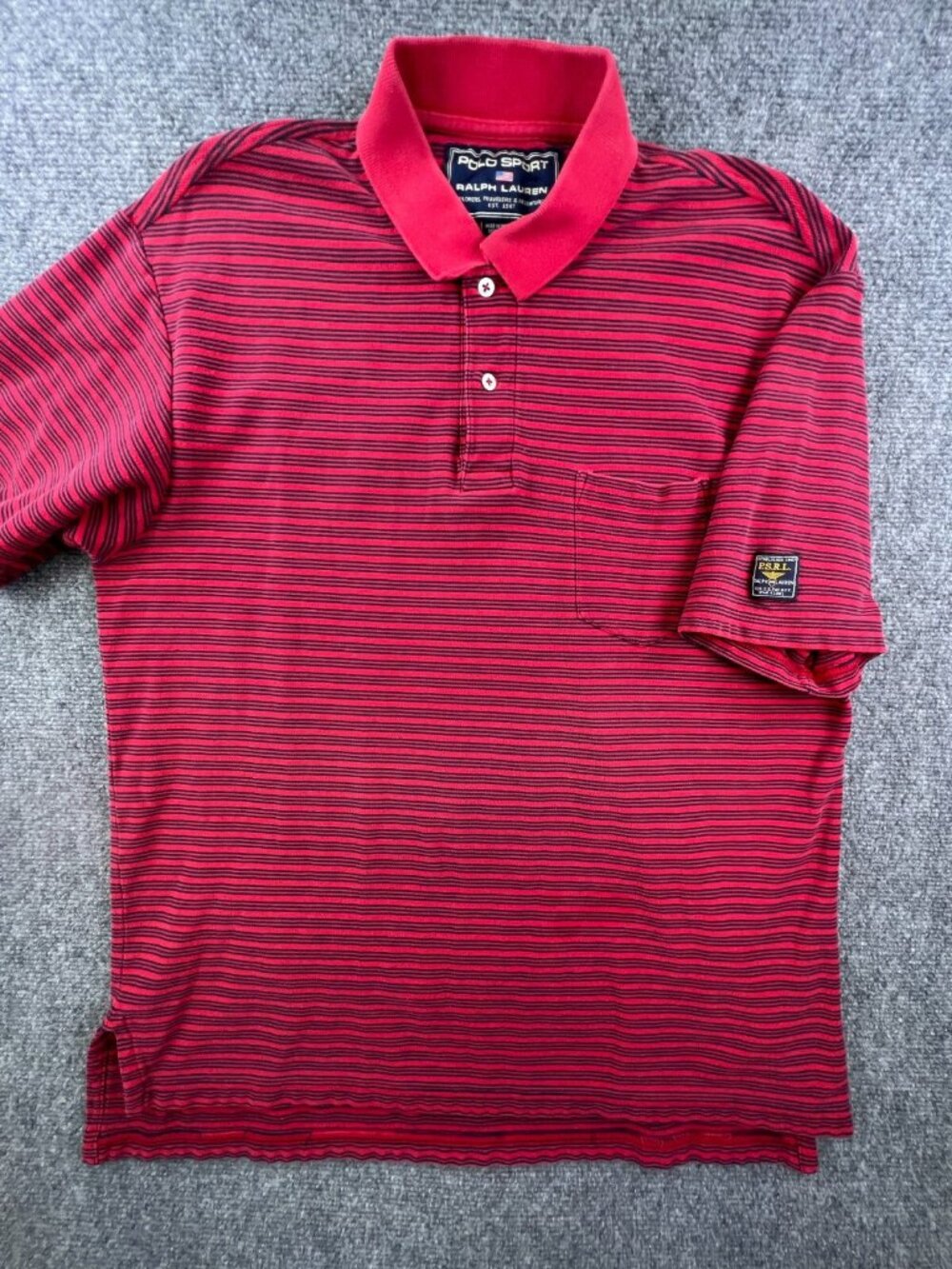Polo Sport Ralph Lauren Polo Shirt Mens Size Large Red Navy Striped Cotton